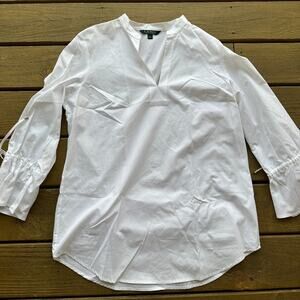 Lauren Ralph Lauren White V-Neck Quarter Sleeve Blouse
